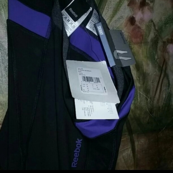 NEW REEBOK GYMANA KIKPANT WOMENS ATHLETIC TIGHTS LEGGINGS in BLACK GREY & PURPLE - Picture 4 of 4